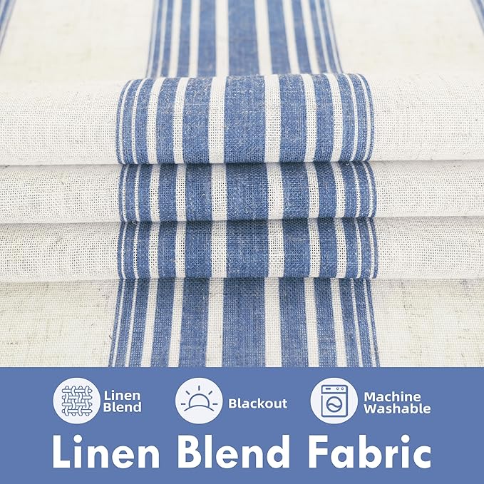 DriftAway Farmhouse Vertical Striped Linen Blend Textured Light Filtering Semi Sheer Curtains for Living Room Bedroom 72 Inches Long Drapes 2 Panels Broad Striped Jean Navy