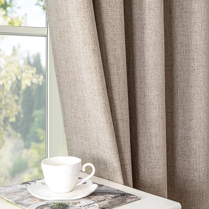 100% Blackout Curtains 72 Inch Length 2 Panels Set, Linen Curtains for Living Room, Black Out Thermal Insulated Grommet Drapes Bedroom Luxury Decor Privacy(52W × 72L inch, Linen)