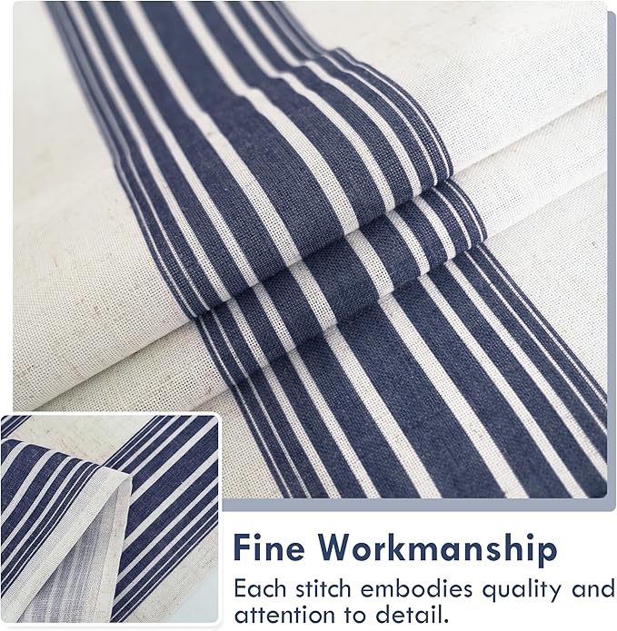 DriftAway Farmhouse Vertical Striped Linen Blend Textured Light Filtering Semi Sheer Curtains for Living Room Bedroom 108 Inches Long Drapes 2 Panels Broad Striped Dark Navy