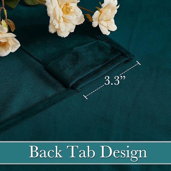RYB HOME Teal Velvet Curtains 94 inches, Back Tab Soft Fabric Room Darkening Thermal Insulated Luxurious Home Decor Curtains for Living Room Bedroom, W 52" x L 94", 2 Panels Set