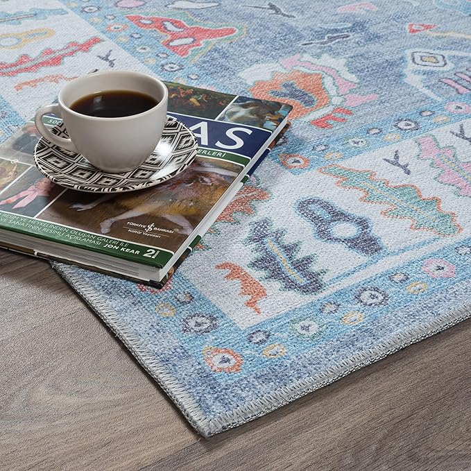 Fame Rugs Blue Modern Oushak Rug 2'6"x13, Vintage Turkish Colorful Oriental Antique Inspired Long Runner Rugs, Luxury Living Room Bedroom (381LB, 2'6" x 13')