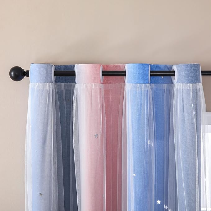 XiDi Curtains for Bedroom Decor, Rainbow PinkGreyBlue-34-45