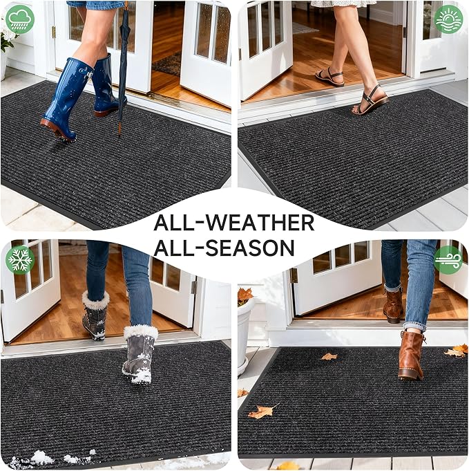 Front Door Mat, Heavy Duty Indoor Outdoor Doormat for Entryway, 48" x 36" Low Profile Outdoor Mats for Home Entrance, Stain and Fade Resistant Welcome Mat for High Traffic Area, Black