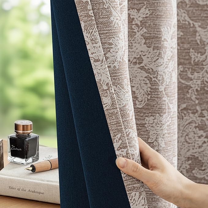 FMFUNCTEX Rust Brown Floral Jacquard Blackout Curtains 84 Inches Long for Bedroom, Scroll Flower Chenille Farmhouse Curtains for Living Room Darkening Thermal Insulated Grommet Window Drapes 2 Panels