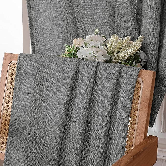 Tollpiz Linen Tier Curtain Rod Pocket Semi Sheer Half Kitchen Curtains Burlap Light Filtering Thick Linen Drape for Bathroom, 30 x 36 inches Long, Dark Grey, Set of 2 Panels
