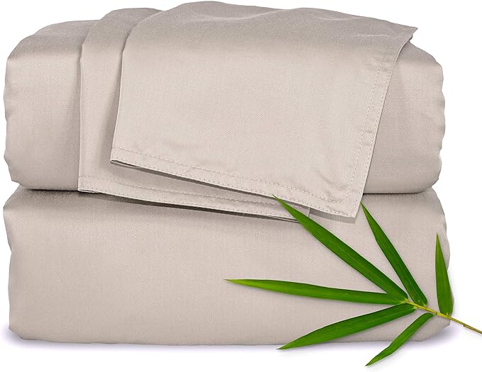 Pure Bamboo Twin XL Sheets, Genuine 100% Organic Viscose Derived from Bamboo Bed Sheet Set, Luxuriously Soft & Cooling, Double Stitching, 2 Year Quality Promise (Twin XL, Sand)