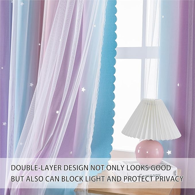 XiDi Purple Curtains for Bedroom, Curtain for Kids Room, Pink Curtain Double Layer Drapes 42 Inchs Long 34 inches Wide 1 Panel