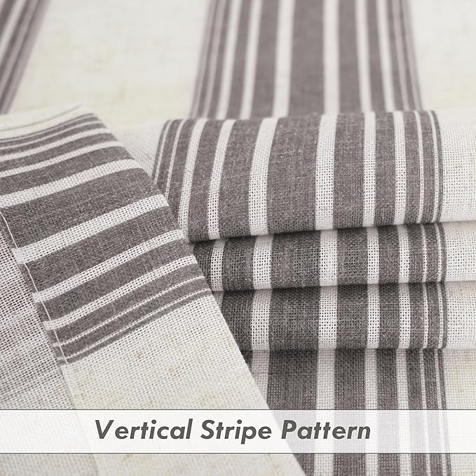 DriftAway Farmhouse Vertical Striped Linen Blend Textured Light Filtering Semi Sheer Curtains for Living Room Bedroom 84 Inches Long Drapes 2 Panels Broad Striped Gray