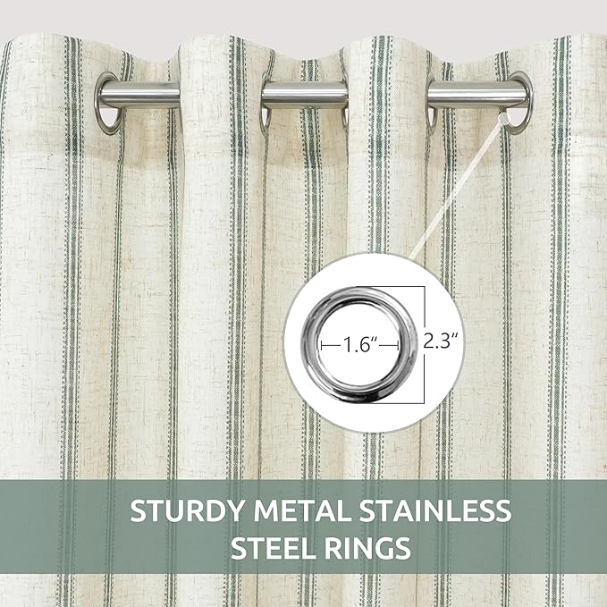 DriftAway Farmhouse Vertical Striped Linen Blend Textured Light Filtering Semi Sheer Curtains for Living Room Bedroom 96 Inches Long Drapes 2 Panels