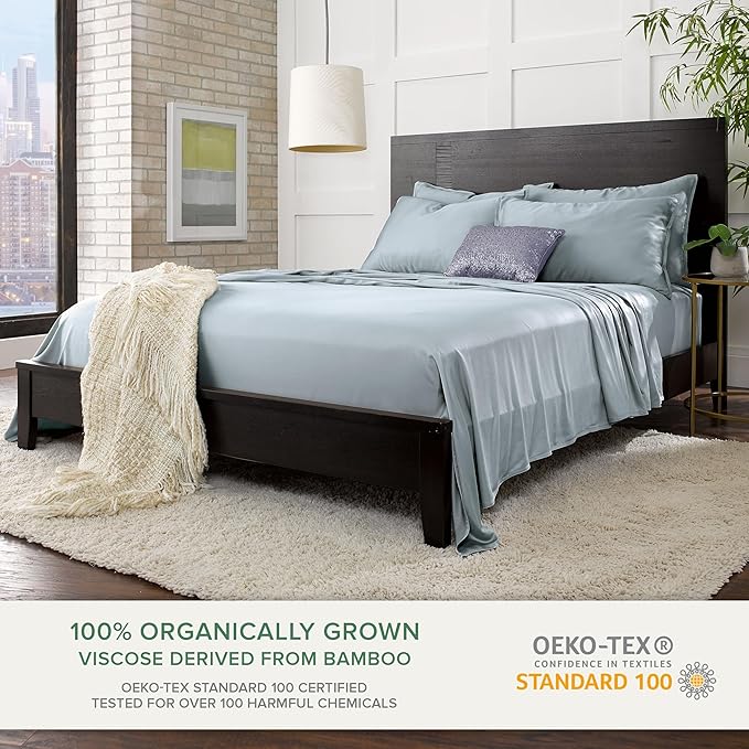 Pure Bamboo California King Sheets, Genuine 100% Organic Viscose Derived from Bamboo Bed Sheet Set, Soft & Cooling, Double Stitching, 2 Year Quality Promise (California King, Sterling Blue)