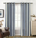 DriftAway Farmhouse Vertical Striped Linen Blend Textured Light Filtering Semi Sheer Curtains for Living Room Bedroom 84 Inches Long Drapes 2 Panels Broad Striped Dark Navy
