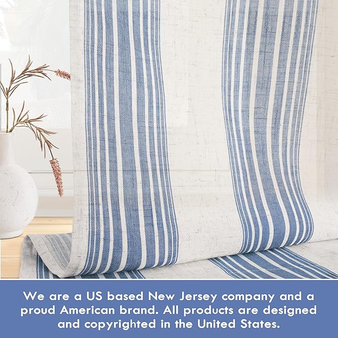 DriftAway Farmhouse Vertical Striped Linen Blend Textured Light Filtering Semi Sheer Curtains for Living Room Bedroom 72 Inches Long Drapes 2 Panels Broad Striped Jean Navy
