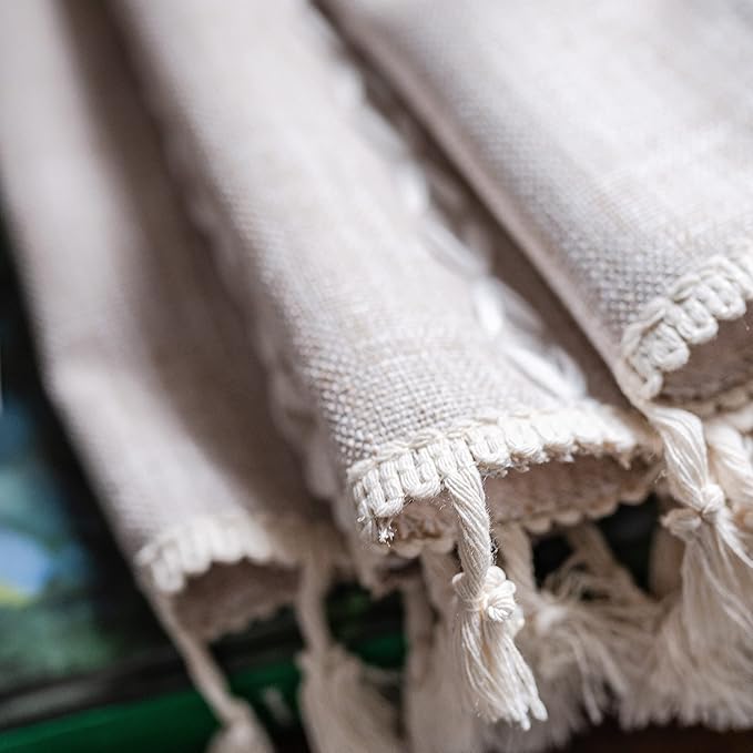 Sutuo Home Boho Curtains for Bedroom 96 Inches Long, Light Filtering Farmhouse Vintage Shabby Chic Tassels Window Treatment Bohemian Embroidery Drape, Rod Pocket 1 Panel 52" W x 96" L, Taupe
