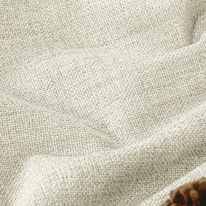 45 Inch Length Linen Blackout Curtains for Short Cafe Window, Thermal Insulated Light Blocking Soundproof Privacy Burlap Curtains 2 Panels, Each 38 Inch Wide Natural