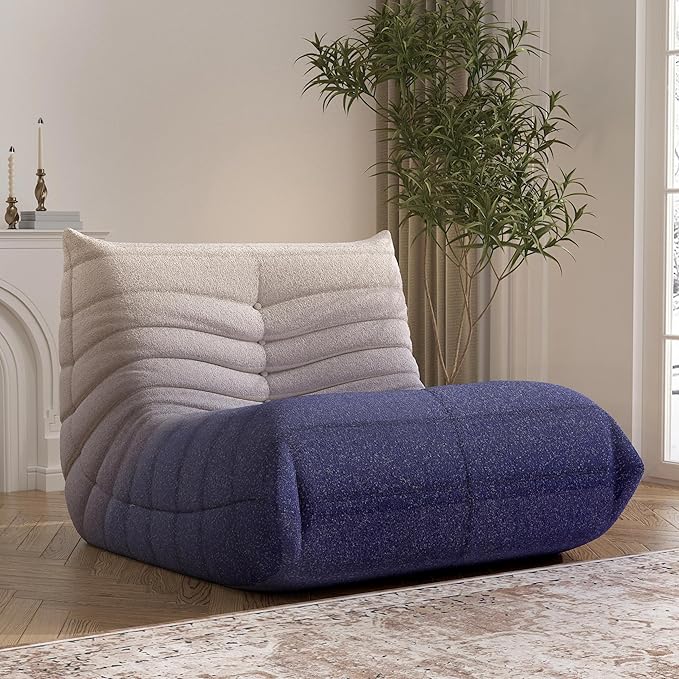 Bean Bag Chair, Fireside Chair Bean Bag Sofa Large Bean Bag Chair for Adults, Bean Bag Chairs for Teens with High Density Comfortable Foam, Memory Foam Bean Bag for Living Room, Bedroom (Blue&White)