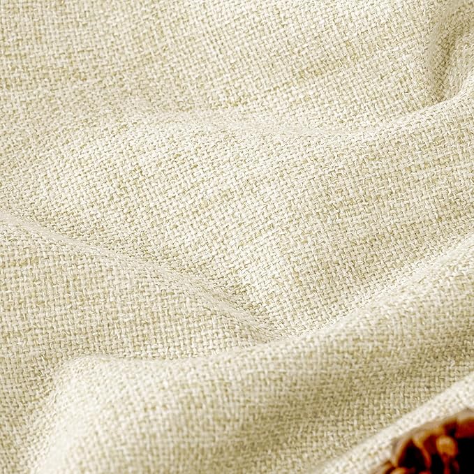 45 Inch Length Linen Blackout Curtains for Short Cafe Window, Thermal Insulated Light Blocking Soundproof Privacy Burlap Curtains 2 Panels, Each 38 Inch Wide Cream