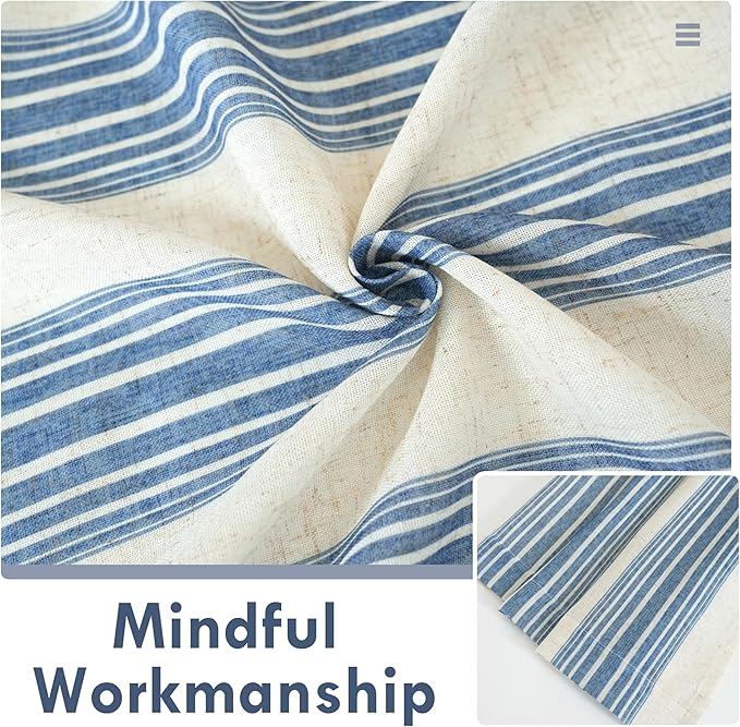 DriftAway Farmhouse Vertical Striped Linen Blend Textured Light Filtering Semi Sheer Curtains for Living Room Bedroom 63 Inches Long Drapes 2 Panels Broad Striped Linen Jean Navy