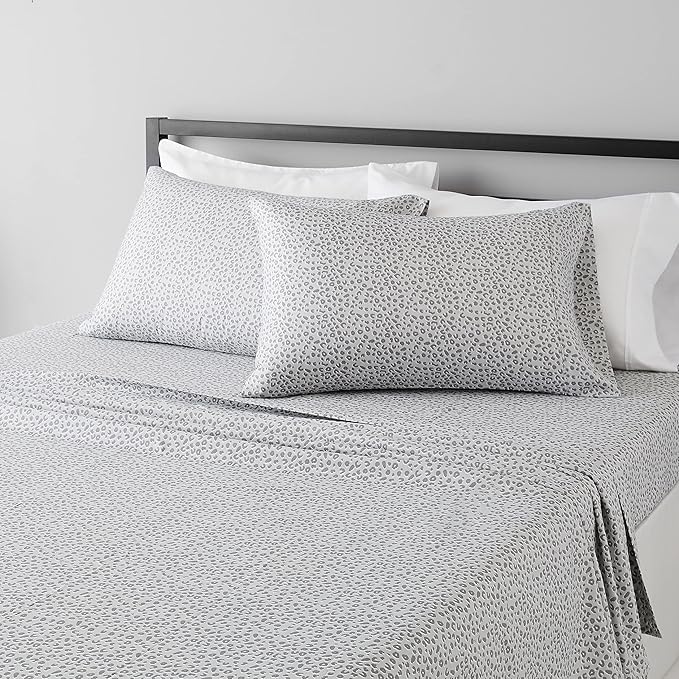 Amazon Basics Lightweight Super Soft Easy Care Microfiber 4 Piece Bed Sheet Set With 14-inch Deep Pockets - Full, Gray Cheetah,Printed