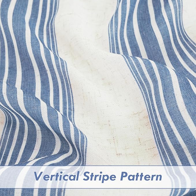 DriftAway Farmhouse Vertical Striped Linen Blend Textured Light Filtering Semi Sheer Curtains for Living Room Bedroom 36 Inches Long Drapes 2 Panels Broad Striped Jean Navy