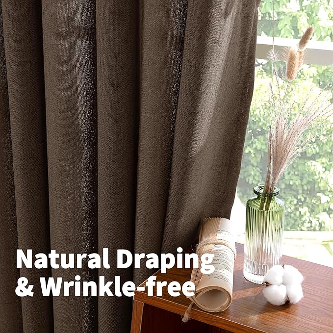 YoungsTex Brown Linen Curtains 90 Inches Length for Living Room,Chocolate Semi Sheer Window Treatments with Bronze Grommet Light Filtering for Bedroom Dining Room Farmhouse, 52 x 90 Inch, 2 Panels