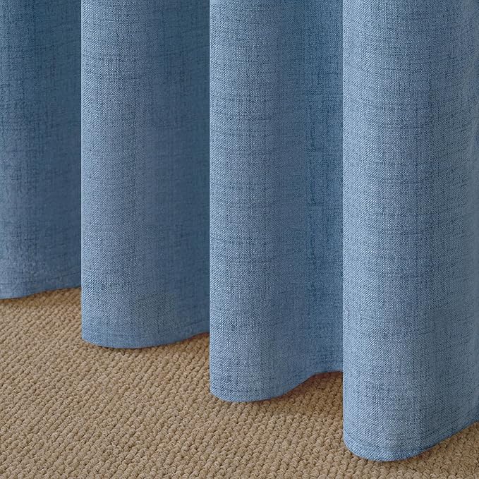 YoungsTex Denim Blue Linen Curtains 95 Inch Length for Living Room, Semi Sheer Window Drapes with Bronze Grommet Privacy Light Filtering for Farmhouse Office Bedroom, 52 x 95 Inch, 2 Panels