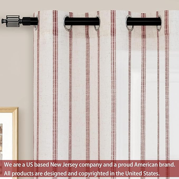 DriftAway Farmhouse Vertical Striped Linen Blend Textured Light Filtering Semi Sheer Curtains for Living Room Bedroom 84 Inches Long Drapes 2 Panels