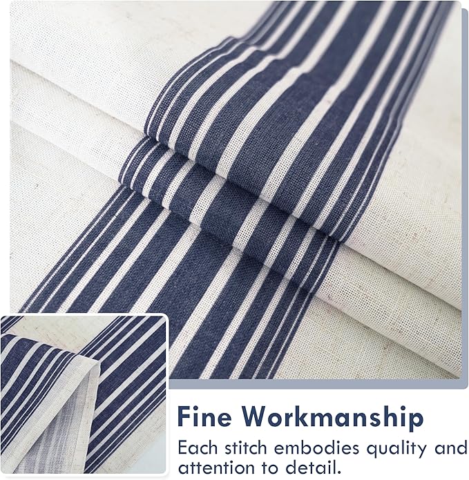 DriftAway Farmhouse Vertical Striped Linen Blend Textured Light Filtering Semi Sheer Curtains for Living Room Bedroom 120 Inches Long Drapes 2 Panels Broad Striped Dark Navy