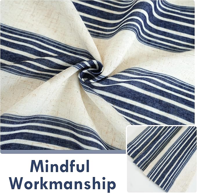 DriftAway Farmhouse Vertical Striped Linen Blend Textured Light Filtering Semi Sheer Curtains for Living Room Bedroom 108 Inches Long Drapes 2 Panels Broad Striped Linen Dark Blue