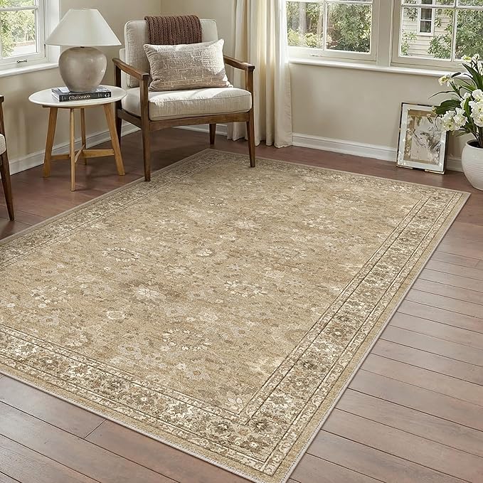 3x5 Brown Area Rug Non Slip Vintage Office Entryway Rug Distressed Machine Washable Kitchen Carpet Retro Traditional Floral Accent Throw Door Mat for Bedroom Bathroom Dining Living Room
