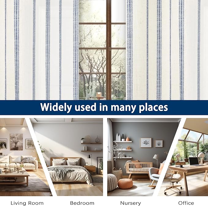 DriftAway Farmhouse Vertical Striped Linen Blend Textured Light Filtering Semi Sheer Curtains for Living Room Bedroom 84 Inches Long Drapes 2 Panels