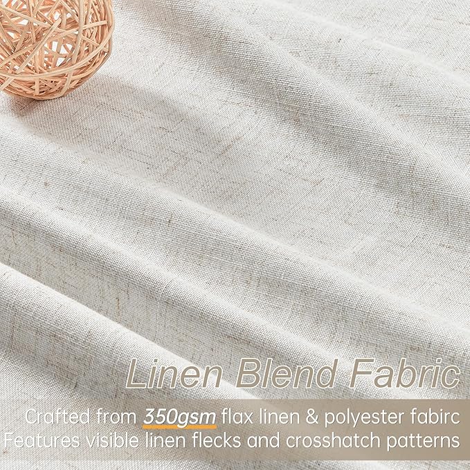 Topfinel 132 Inches Long Extra Long Pinch Pleat Faux Linen Curtains for Living Room,Neutral Beige 100 Percent Blackout Floor to Ceiling Farmhouse Sound Absorbing Drapes 2 Panels for Track System 101FT