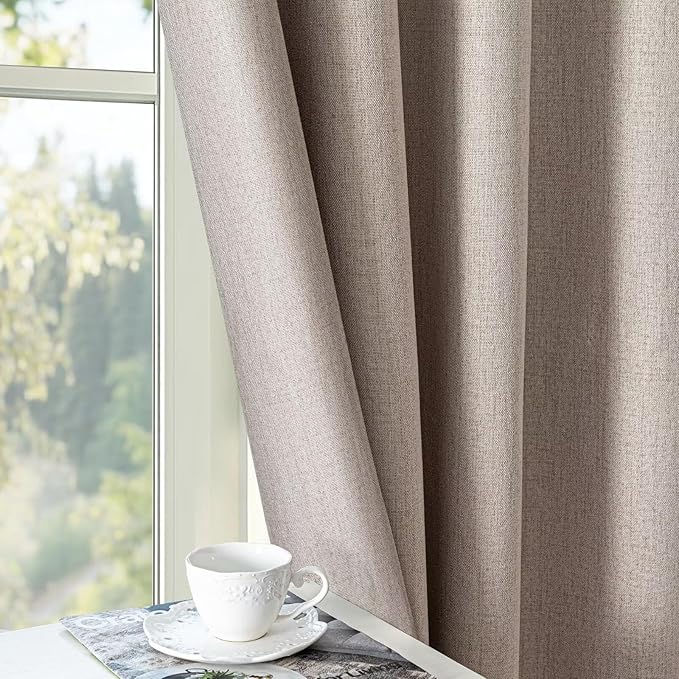 100% Blackout Curtains 90 Inch Length 2 Panels Set, Black Out Curtains for Living Room, Beige Thermal Insulated Grommet Drapes Bedroom Luxury Decor Privacy(37W × 90L inch, Beige)