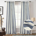 DriftAway Farmhouse Vertical Striped Linen Blend Textured Light Filtering Semi Sheer Curtains for Living Room Bedroom 96 Inches Long Drapes 2 Panels Broad Striped Linen Dark Blue