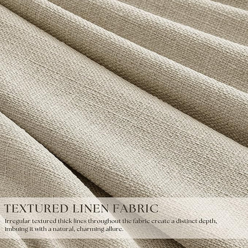 102 Inch Blackout Linen Pleated Curtains for Bedroom Living Room Darkening Pinch Pleat 100% Black Out Thermal Insulated Window Drapes Double Layer Oatmeal Beige 102 Inches Long Curtains 2 Panels Set