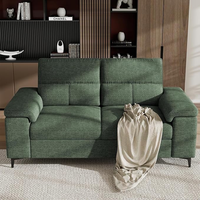 71.25" Modern Sofa Couch for Living Room, Deep Seat Sofas with 8”Cushion, Comfy 2-Seater Chenille Loveseat with Convertible Armrest, Removable Sofa Cover, High Leg(Green)