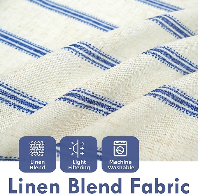 DriftAway Farmhouse Vertical Striped Linen Blend Textured Light Filtering Semi Sheer Curtains for Living Room Bedroom 72 Inches Long Drapes 2 Panels Linen Navy