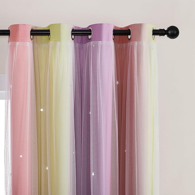 XiDi Curtains for Bedroom Decor, Rainbow Pink PurpleYellow52/96/1