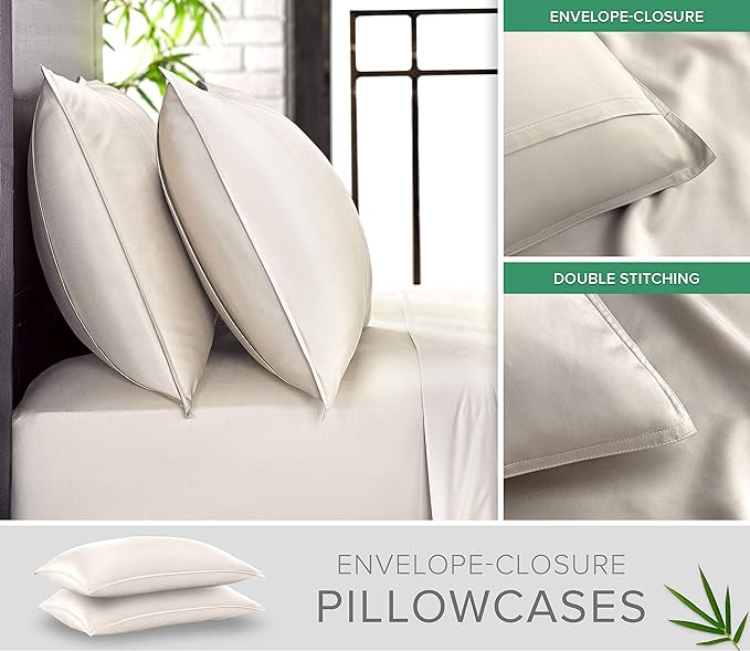 Pure Bamboo Full Sheets, Genuine 100% Organic Viscose Derived from Bamboo Bed Sheet Set, Luxuriously Soft & Cooling, Double Stitching, 2 Year Quality Promise (Full, Ivory)
