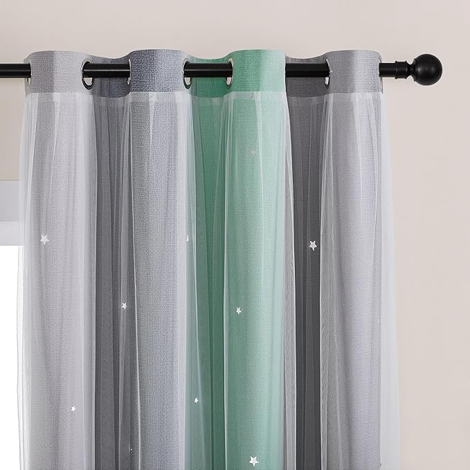 XiDi Curtains for Bedroom Decor, Rainbow Green LightgreyGrey52/54/1
