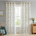 FMFUNCTEX Linen Curtains Floral Patterned Curtain for Bedroom Living Room, Blue Curtains 84 Inches Long Farmhouse, Light Filtering Beige Window Curtain Grommet Top 2 Panels Set