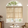 Sutuo Home Boho Curtains Valance Tier 36 inch for Cafe Kitchen Doorway Closet, Short Linen Farmhouse Chic Tassels Window Treatment Bohemian Embroidery Drape Rod Pocket 1 Panel 52" W x 36" L, Natural
