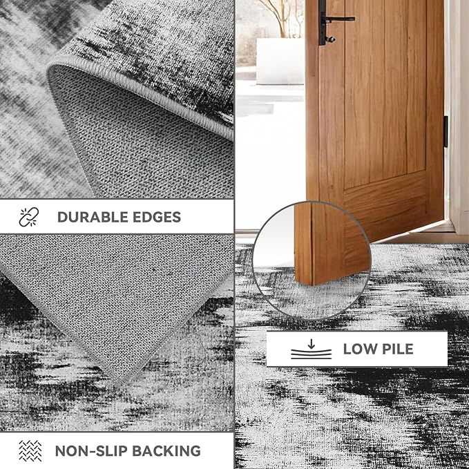 2x3 Washable Area Rug for Entryway：Soft Traditional Printed Area Rug Non-Slip Kitchen Rugs Low-Pile Medallion Indoor Door Mat Small Farmhouse Carpet for Entrance Foyer Bedside Black White 2x3
