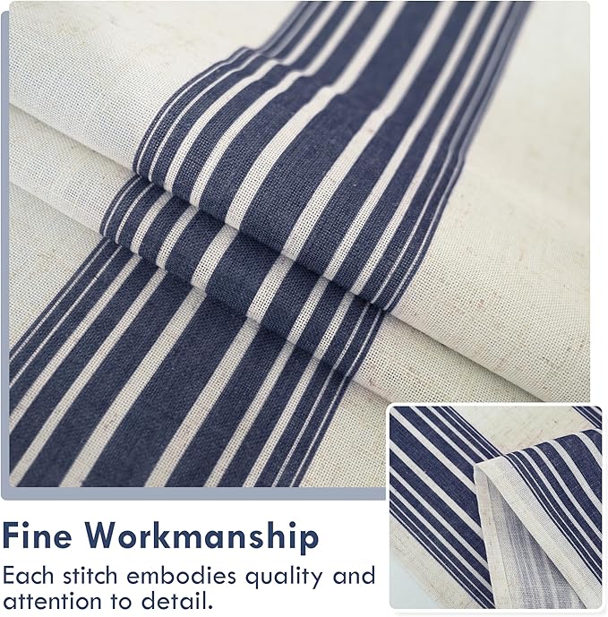 DriftAway Farmhouse Vertical Striped Linen Blend Textured Light Filtering Semi Sheer Curtains for Living Room Bedroom 84 Inches Long Drapes 2 Panels Broad Striped Dark Navy