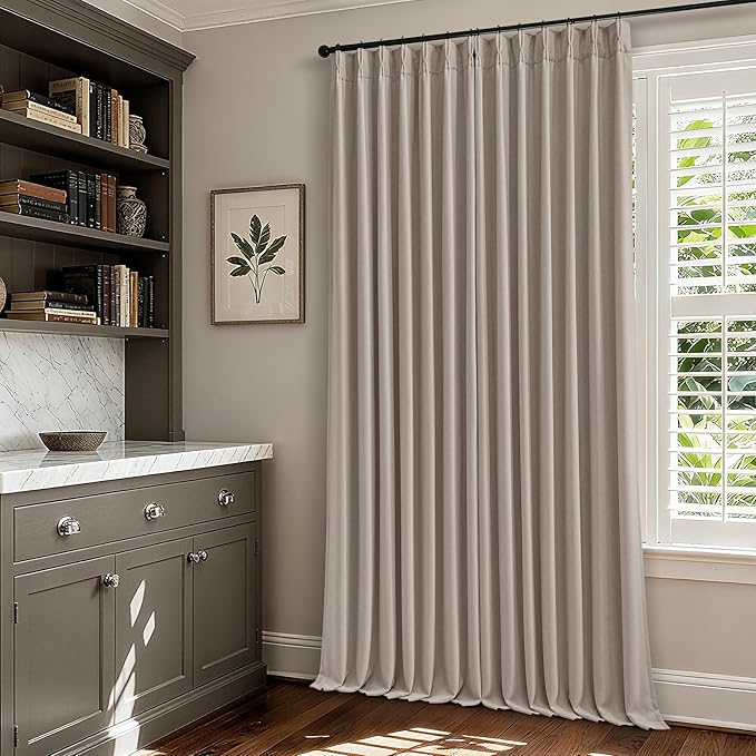 70 Inch Extra Wide Pinch Pleated Curtains Dual Layer for Living Room Bedroom 108 Inches Long Memory Trained Burlywood Birch Blackout Thermal Insulated Curtain with Back Tab Sliding Glass Door 1 Panel