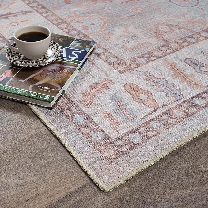 Fame Rugs Brown Modern Oushak Rug 9x12, Vintage Turkish Colorful Oriental Washable Antique Inspired Oversize Area Rugs, Luxury Living Room Bedroom (382MB, 9' x 12)
