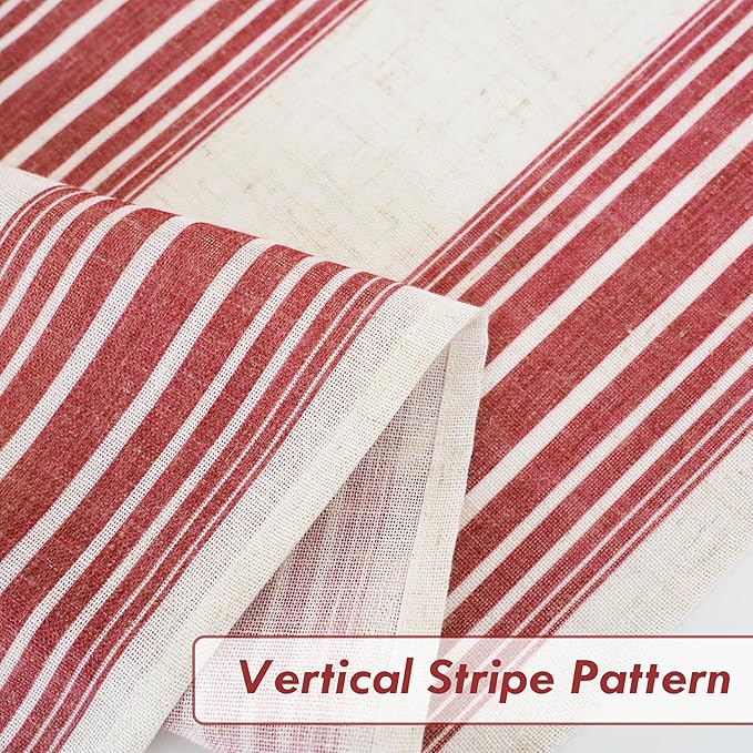 DriftAway Farmhouse Vertical Striped Linen Blend Textured Light Filtering Semi Sheer Curtains for Living Room Bedroom 36 Inches Long Drapes 2 Panels Broad Striped Red