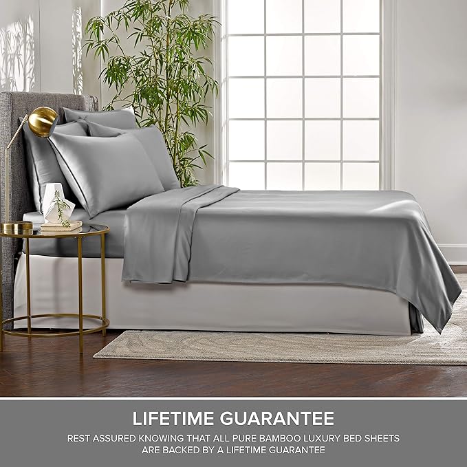 Pure Bamboo Twin XL Sheets, Genuine 100% Organic Viscose Derived from Bamboo Bed Sheet Set, Luxuriously Soft & Cooling, Double Stitching, 2 Year Quality Promise (Twin XL, Stone Grey)