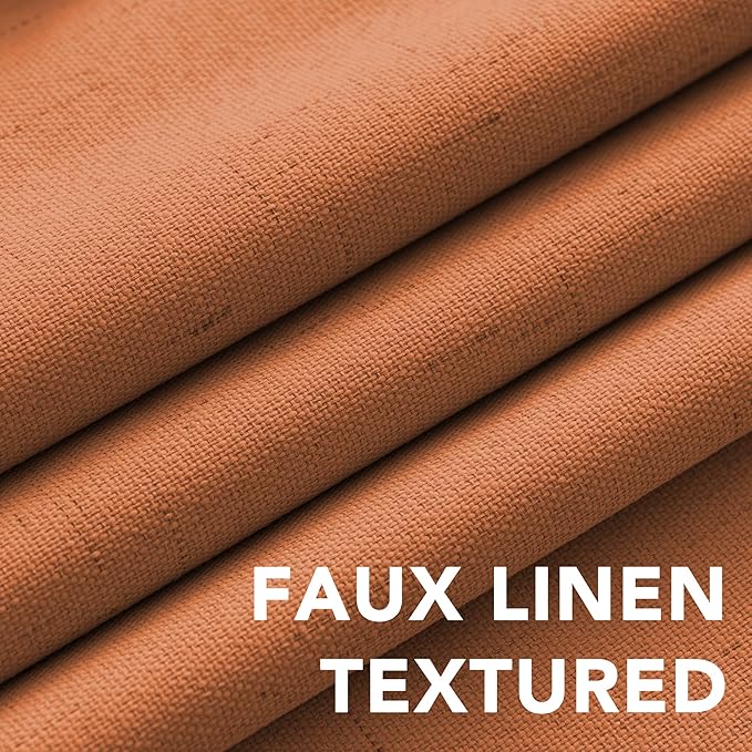 H.VERSAILTEX 100% Blackout Curtains for Bedroom Thermal Insulated Linen Textured Curtains Heat and Full Light Blocking Drapes Living Room Curtains 2 Panel Sets, Orange, 52x72 Inch