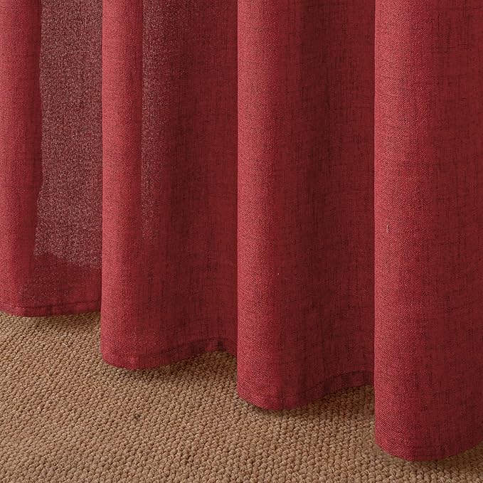 YoungsTex Red Linen Curtains 40 Inch Length for Kitchen Window, Short Light Filtering Drapes with Bronze Grommet Privacy Lightweight for Bathroom Window, 42 x 40 Inch, 2 Panels