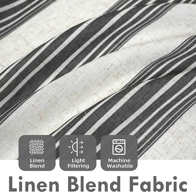 DriftAway Farmhouse Vertical Striped Linen Blend Textured Light Filtering Semi Sheer Curtains for Living Room Bedroom 84 Inches Long Drapes 2 Panels Broad Striped Linen Black